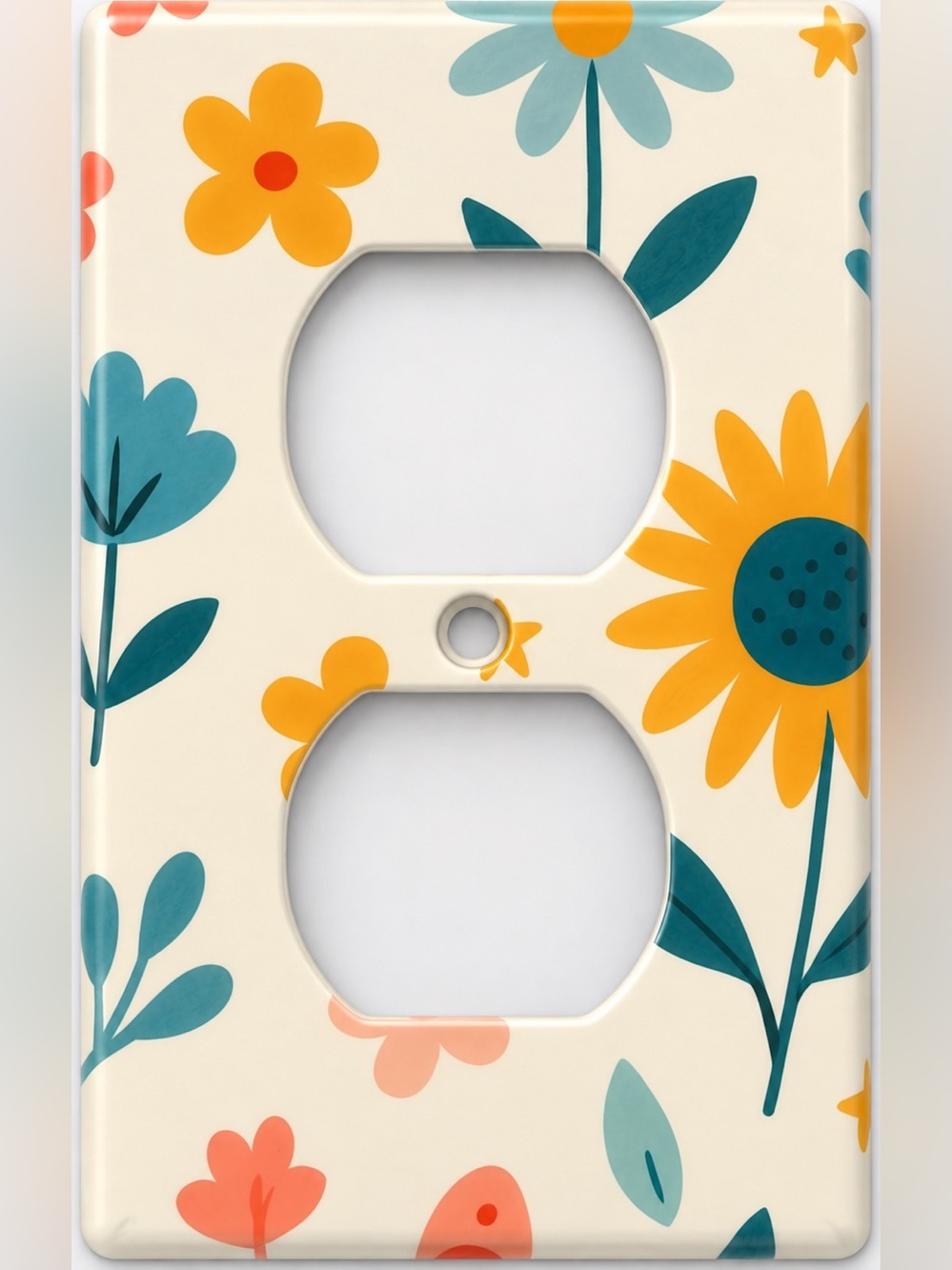 Handmade Retro Colorful Floral Daisy Duplex Outlet Cover Plate